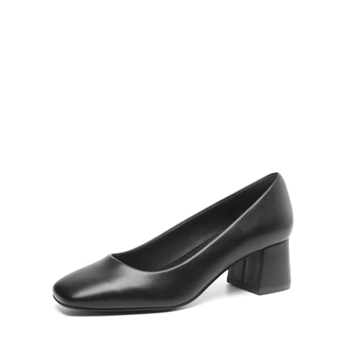 DREAM PAIRS Zapatos de Tacón Clásicos Mujer Zapatos de Salón Zapatillas de Punta Cuarada con Tacón Ancho Negro/PU SDPU2218W-E Talla 40 (EUR)