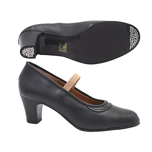 PASARELA - Zapatos de Baile Flamenco de Piel Negros con Clavos para Mujer Cuero Mujer Color: Negro Talla: 38
