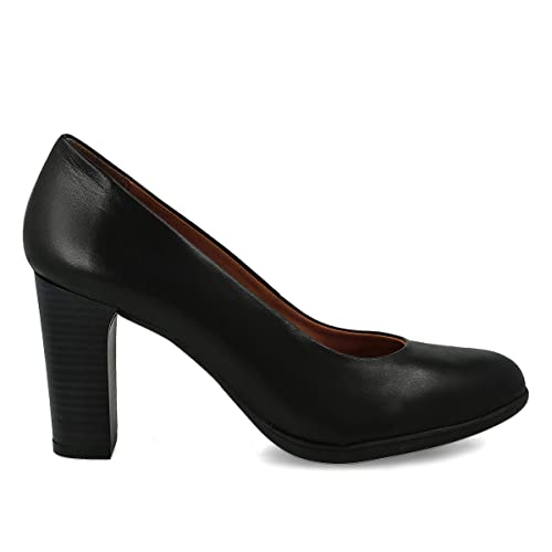 PAYMA - Zapatos de Tacón de Mujer de Piel con Plantilla de Gel integrada. Zapatos Salon Hechos en España. Tacón Ancho. Tacón Alto de 8 cm. Color: Negro. Talla: EU 38