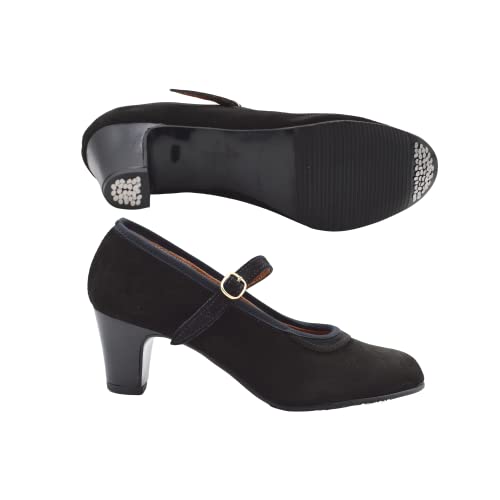 PASARELA - Zapatos de Baile Flamenco de Piel Ante Negros con Clavos para Mujer Cuero Mujer Color: Negro Talla: 38