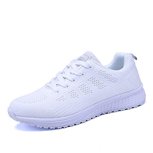 Zapatillas de Deportivos de Running para Mujer Gimnasia Ligero Sneakers Negro Azul Gris Blanco 35-40 Blanco 37