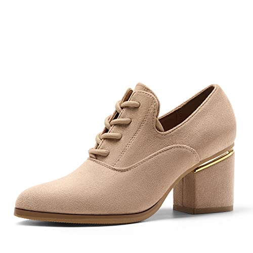DREAM PAIRS Zapatos de Cordones Oxford Mujer Zapatos de Ancho Tacón para Mujer Caqui SDPU2228W-E Talla 38 (EUR)