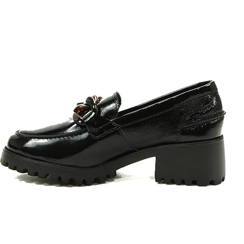 24 HRS - Zapatos mocasín tacón Negros Charol - Cuero para: Mujer Color: PALAK-S Negro Talla: 38