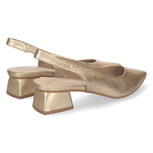 shoes&blues.es 74129-Zapato de Tacon Bajo para Mujer, Comodo, de Punta Fina, con Cierre Elastico en el Talon. Talla 38 Oro