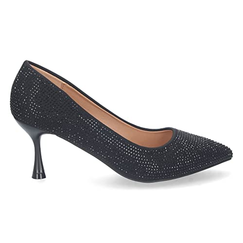 shoes&blues.es 69143-Zapato de Tacon Fino para Mujer, Comodo, Estilo Salon, con Strass, Punta Fina, Otono Invierno 2022. Talla 37 Negro