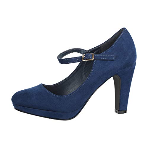 Elara Zapato de Tacón Alto Mujer Correa Vintage Chunkyrayan Azul New BL692 Navy-40