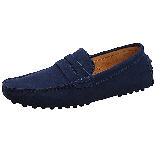 Jamron Hombres Cuero de Gamuza Penny Mocasines Comodidad Zapatos de Conducir Plano Pantuflas Azul Marino 2088 EU43