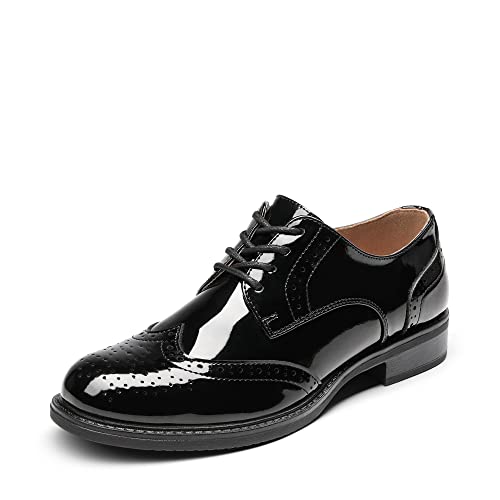 DREAM PAIRS Zapatos de Cordones Brogue Mujer Zapatos Planos Oxfords Negro/Charol SDOX2201W-E Talla 41 (EUR)