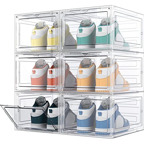 HOMIDEC Cajas de Zapatos, 6 Cajas de Almacenamiento de Zapatos de Plástico Transparente Apilables, Contenedores Organizadores de Zapatos con tapas para Mujeres/Hombres