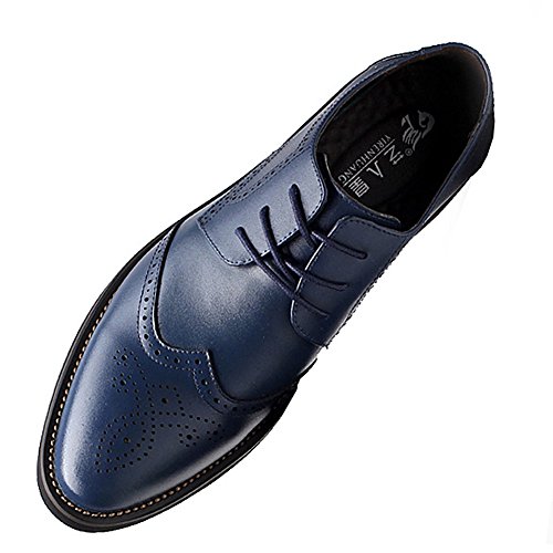 ANUFER Hombres Inteligente Punta Puntiaguda Zapatos de Vestir con Cordones Formal Negocios Boda Brogues Azul Marino P110 EU37