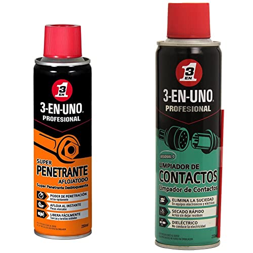 3 EN UNO Profesional 34528 - Super Penetrante aflojatodo en Spray, Transparente - 250 ml & 3 EN UNO Profesional 34474 - Limpiador de Contactos en Spray, Incoloro - 250 ml