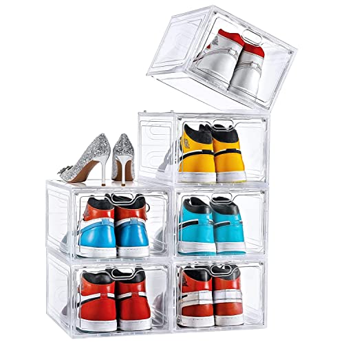 ADOV Cajas de Zapatos, 6 Cajas de Almacenamiento de Zapatos para Hombres, Mujeres y Niños, Organizador de Zapatos, Contenedores de Zapatos Transparentes Apilables Fuertes con Tapas de Hasta 46 EU