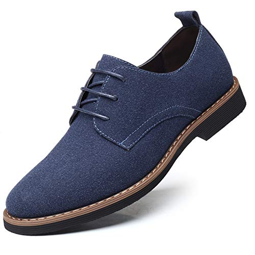 Asifn Oxford Zapatos Casuales con Cordones de Cuero de Gamuza clásico para Hombre Zapatos Bajos de Terciopelo de Negocios británicos Transpirables （Azul,38 EU